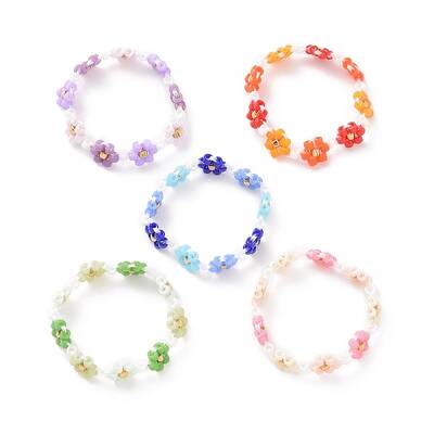 Glass Beaded Flower Wrap Stretch Finger Ring for Women