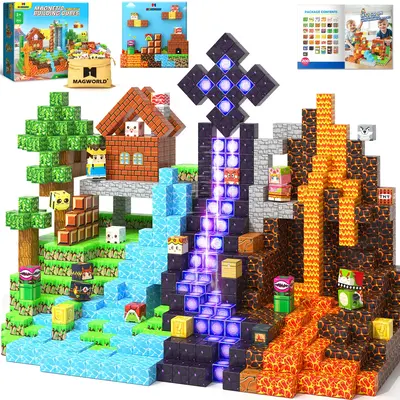 200PCS Magnetic Blocks Toys with Storage Bag STEM Sensory Toys Mine Magnet World Birthday Couple Christmas Gifts