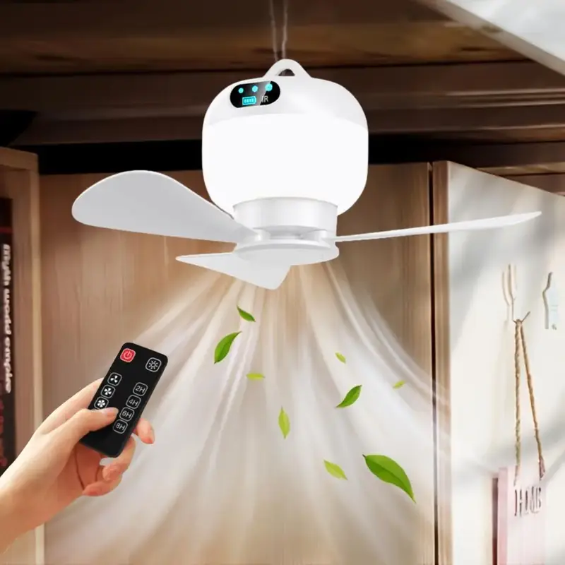Portable Usb Rechargeable Fan Light, 6000mah Fan Light with 3-color Led Light, Hanging Fan with Remote Control Function for O...