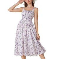 Grace Karin Square Neck Dress Smocked Back Bodice A-Line Midi Dress