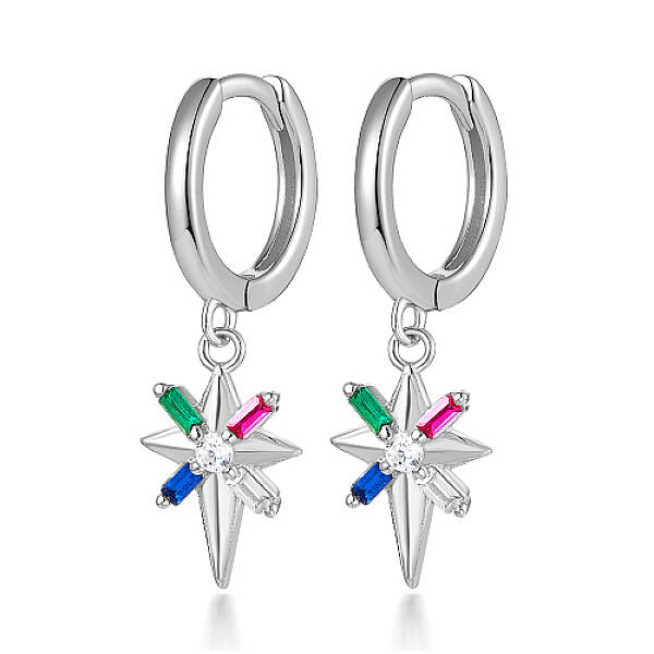 Star 925 Sterling Silver Dangle Hoop Earrings