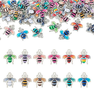 60Pcs 12 Colors Alloy Enamel Pendants