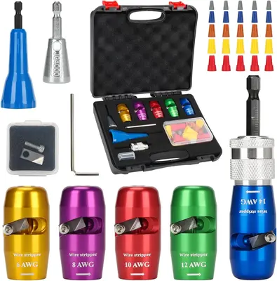 Wire Stripper for Drill, 6/8/10/12/14 AWG Wire Twister Tool for Drill, Wire Stripping Kit & Wire Twisting Connector Tool, Ele...