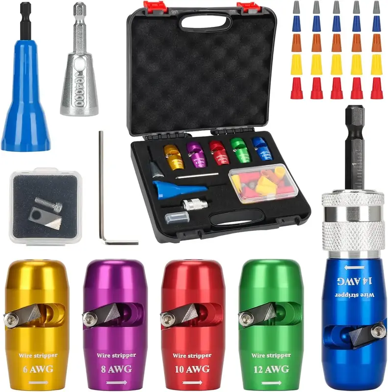 Wire Stripper for Drill, 6/8/10/12/14 AWG Wire Twister Tool for Drill, Wire Stripping Kit & Wire Twisting Connector Tool, Ele...