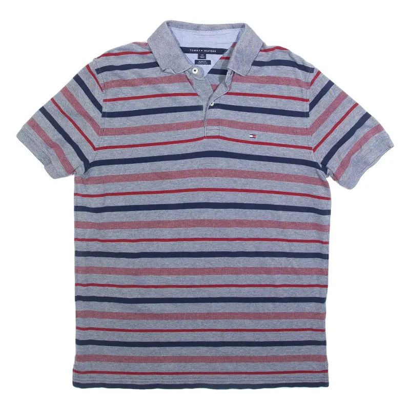 TOMMY HILFIGER Slim Fit Mens Polo Shirt Grey Striped L