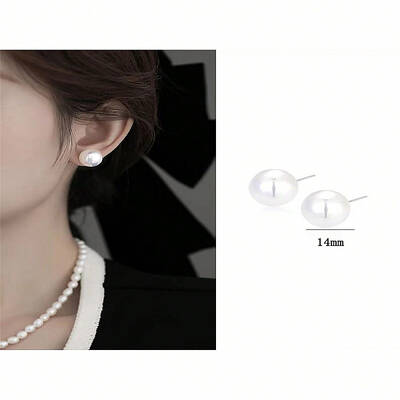 Elegant Vintage Style 999 Silver Faux Pearl Stud Earrings for Women