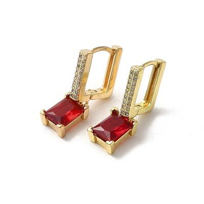 Rectangle Real 18K Gold Plated Brass Dangle Hoop Earrings