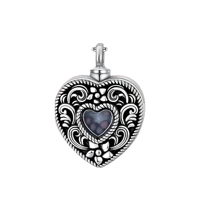 Sterling Silver Heart Flower Holds Mustard Seeds Urn Necklace for Ashes