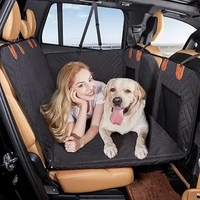 Waterproof Dog Car Seat Cover with Blanket for Dogs with Hard Bottom, Nonslip Back Seat Pet-Friendly, Dog Hammock with Mesh W...