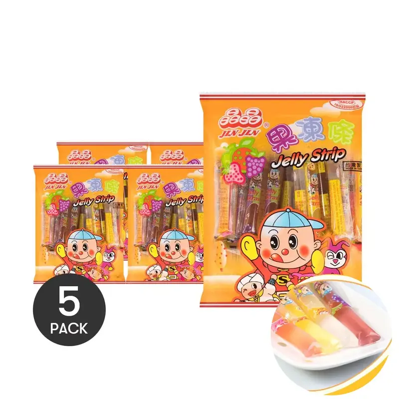 JINJIN 5Packs Jelly Strips - Jelly Filled Straws in Assorted Flavors - Net Weight 14.1 Oz per Pack - Snack, Dessert