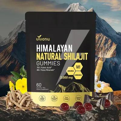 Himalayan Shilajit Energy Gummies with Ashwagandha & Gokshura | Stress Relief & Vitality Support | 60 Sugar-Free Vegan Supple...