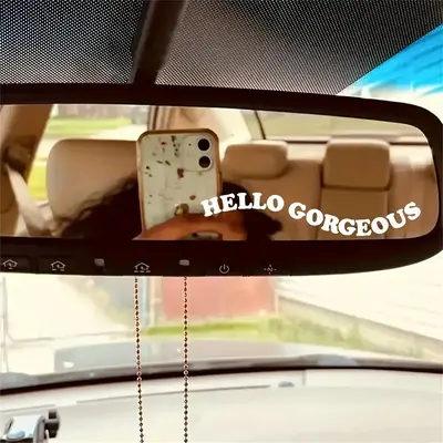 Car Rearview Mirror Sticker Kit, HELLO GORCEOUS Lettering Design Car Decal, Universal Car Rearview Mirror Decoration
