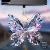 2D Butterfly Design Car Rearview Mirror Hanging Ornament, Crystal Wind Butterfly Acrylic Pendant, Hanging Decor for Home Car ...