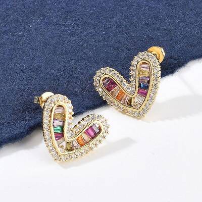 Brass Micro Pave Cubic Zirconia Stud Earrings for Women