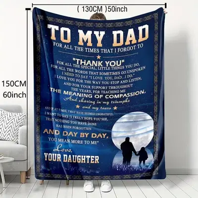To My Dad Letter & Figure Print Blanket, Soft Warm Napping Throw for Office Home Car, Cool Bedroom Accessories, Bedroom Gadge...