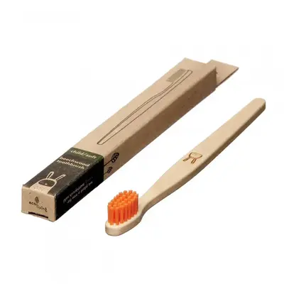 Kids 100% Plant-Based Beech Wood Toothbrush - Rabbit | Color: Orange