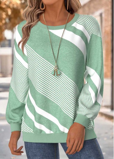 Modlily Mint Green Tummy Coverage Geometric Print Long Sleeve Sweatshirt - XL