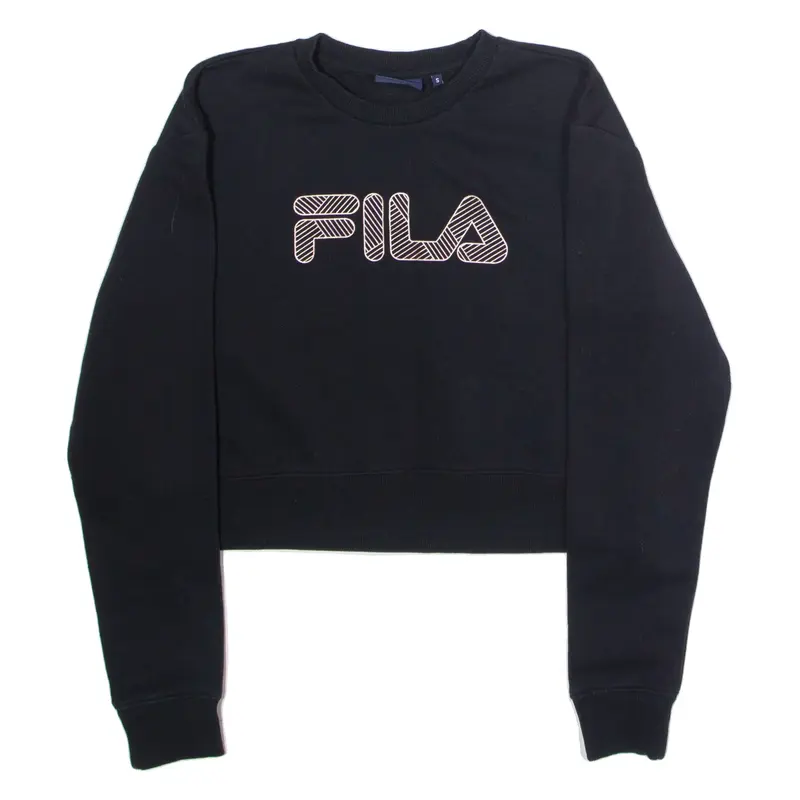 FILA Cropped Womens Sweatshirt Black Crew Neck S