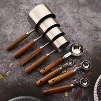 Stainless Steel Measuring Cup 1/4/8 Counts Measuring Spoon, Wooden Handle Measuring Cup & Spoon, Kitchen Baking Tool for Home...