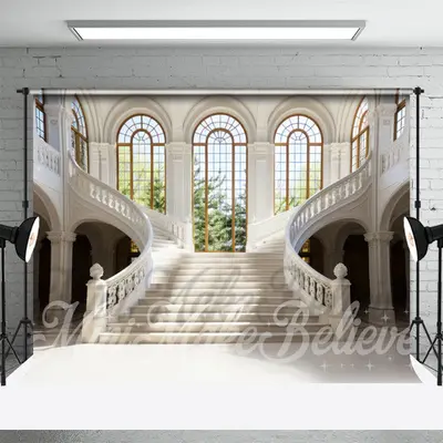 Majestic Staircase Arch Window Architecture Backdrop - Aperturee