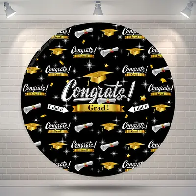 Aperturee I Did It Black Gold Congrats Grad Round Backdrop | Personalized Backdrop For Grad | Grad Photo Backdrop | Grad Back...