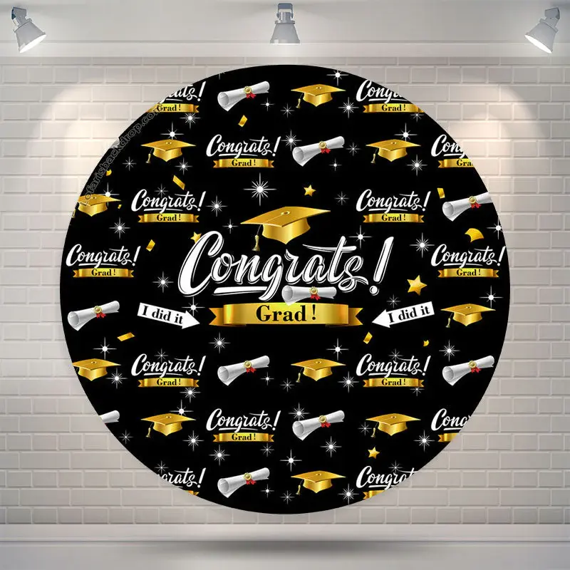 Aperturee I Did It Black Gold Congrats Grad Round Backdrop | Personalized Backdrop For Grad | Grad Photo Backdrop | Grad Back...
