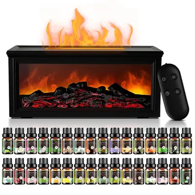 Fireplace Flame Humidifier, Bedroom Long-Lasting Diffuser, Water Filter Air Cleaner For Home - Essential Oil Aroma Diffuser W...