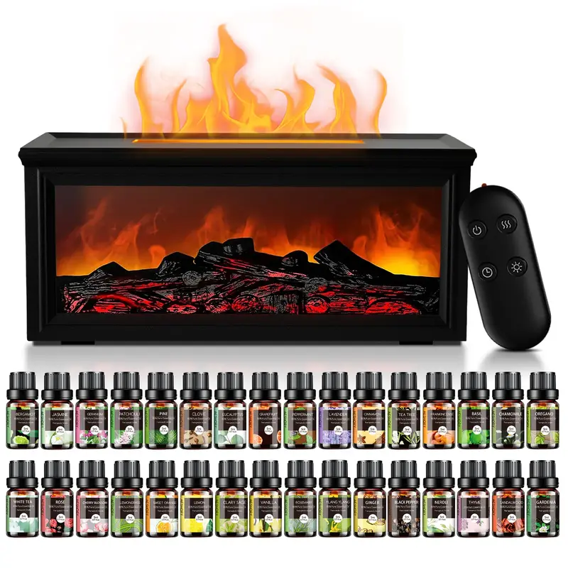 Fireplace Flame Humidifier, Bedroom Long-Lasting Diffuser, Water Filter Air Cleaner For Home - Essential Oil Aroma Diffuser W...