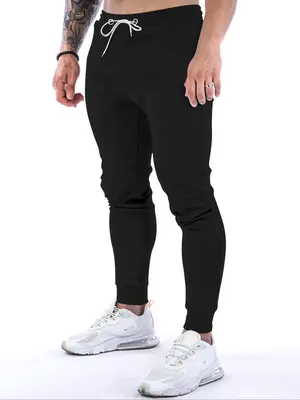 Men's Loose Thin Pocket Drawstring Sweatpants, Solid Casual Joggers with Pockets, Elastic Waist Men's Trousers, Gym Workout F...