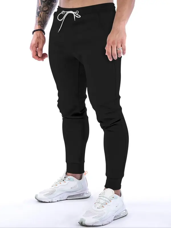 Men's Loose Thin Pocket Drawstring Sweatpants, Solid Casual Joggers with Pockets, Elastic Waist Men's Trousers, Gym Workout F...