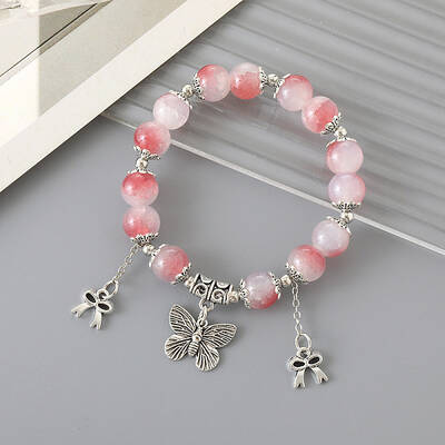 Chinese Style Round Glass Beaded Stretch Bracelets