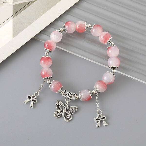Chinese Style Round Glass Beaded Stretch Bracelets