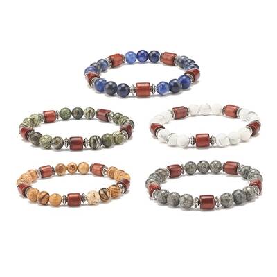Natural Mixed Gemstone Beaded Stretch Bracelet for Women or Men