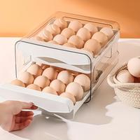 Double Layer Egg Storage Box, 1 Count Clear Egg Holder, Drawer Type Egg Organizer, Egg Storage Box for Home Kitchen Refrigera...