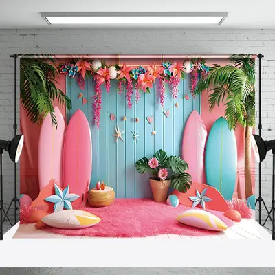 Aperturee Pink Surfing Board Summer Photography Backdrop For Studio