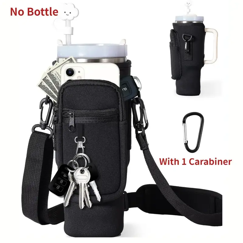 Water Bottle Carrier, Outdoor Sports Water Bottle Holder with Adjustable Strap & Carabiner for 30oz Flask Water Cup, Summer G...