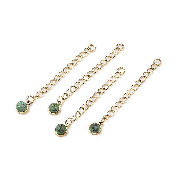 Ion Plating(IP) 316 Surgical Stainless Steel Curb Chain Extender with Natural African Turquoise(Jasper) Round Charm