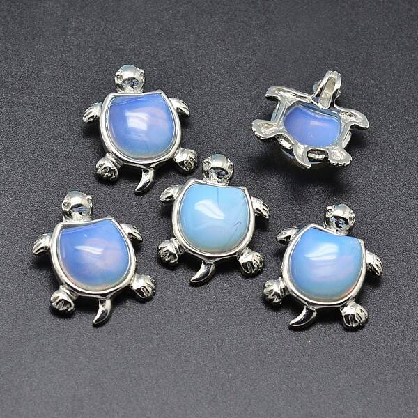 Tortoise Platinum Plated Brass Opalite Pendants
