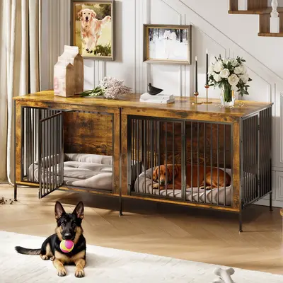 Garvee XL Dog Crate Furniture for 2 Dogs, Heavy Duty Double Dog Crates for Medium/Large Dogs, Dog Kennel Furniture Indoor As ...