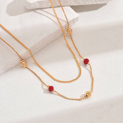 Fashionable Brass & Stone Double Layer Necklaces for Women