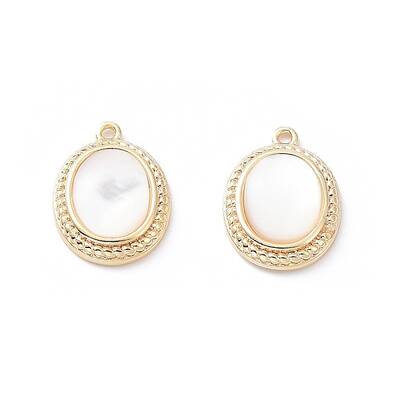 Rack Plating Brass Oval Charms with Shell