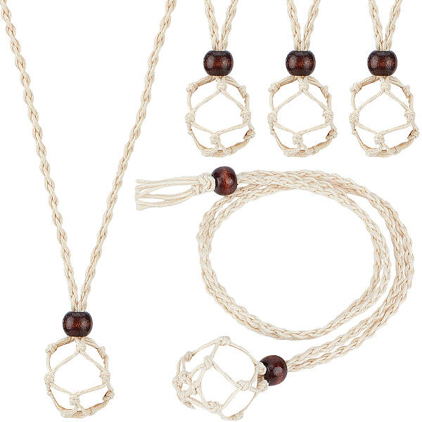 6Pcs Adjustable Waxed Cord Macrame Pouch Empty Stone Holder Necklace Making