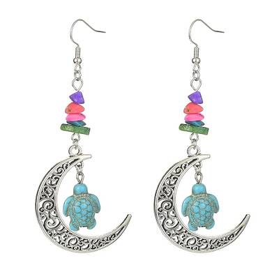 Dyed Synthetic Turquoise Crescent Moon with Tortoise Dangle Earring