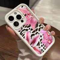 Leopard Pink Lily Pattern TPU Phone Case for iPhone 16 15 14 Pro Max 13 12 11 XR XS Plus Shockproof Full Camera Protection Du...