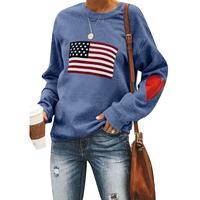 Women’s 4th of July Sweatshirts Long Sleeve Round Neck Flag Print Pullovers Oversized Tops