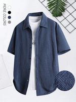Men's Solid Color Button Shirt, Casual Short Sleeve Collar Top for Summer, Fashion Men's Clothes for Daily Wear
