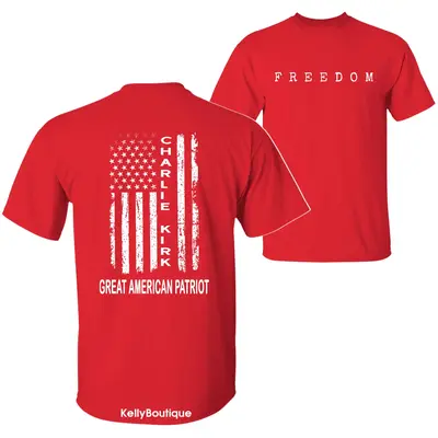 Charlie Kirk Freedom A True American Patriot with US Flag Graphic T-Shirt, Wear Red on October 14th as Charles James Kirk Day...