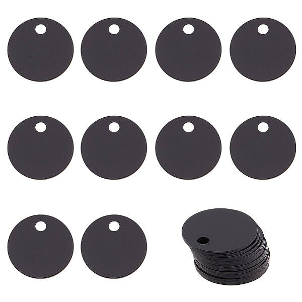 BENECREAT 30Pcs Black Flat Round Stamping Blank Tags 0.8 Inch/20mm Aluminum Tags with Hole for Laser Engraving Dog ID Tags Ne...
