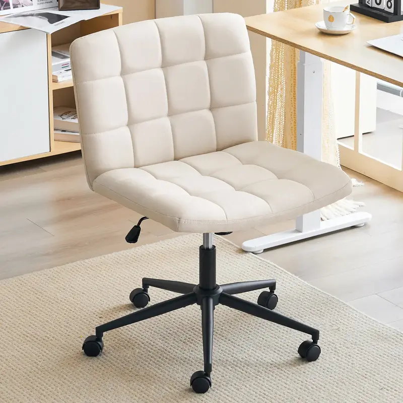 Furnimart Wide Armless Desk Chair with Wheels, Mid Back Swivel Faux Linen Criss Cross Chair for Home Office, Height Adjustabl...