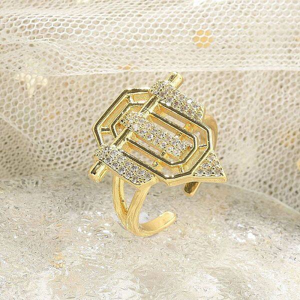 Brass Micro Pave Clear Cubic Zirconia Open Cuff Rings for Women Men